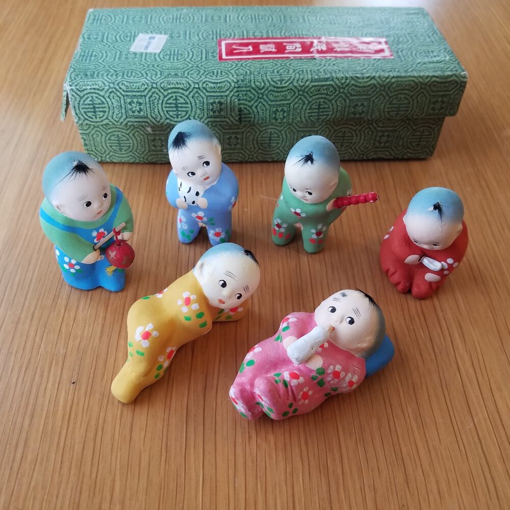 Vintage Huishan Wuxi Clay Figurines Baby Set